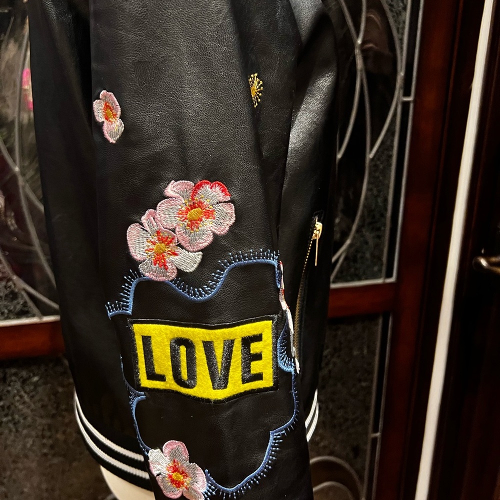 Vegan Leather Embroidered Jacket - image 3
